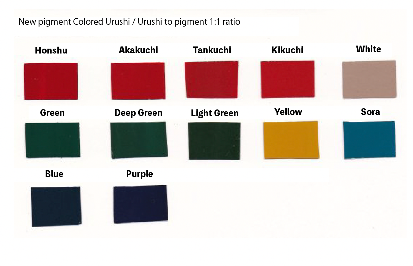 新レーキ色漆(半艶呂色) / 漆１：１顔料 ( New pigment Colored Urushi Harf matte / Urushi to pigment 1:1 ratio )